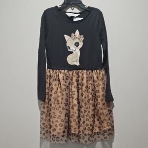 H&M Black & Tan kitty Long Sleeve tulle skirt dress size 6-8 Y